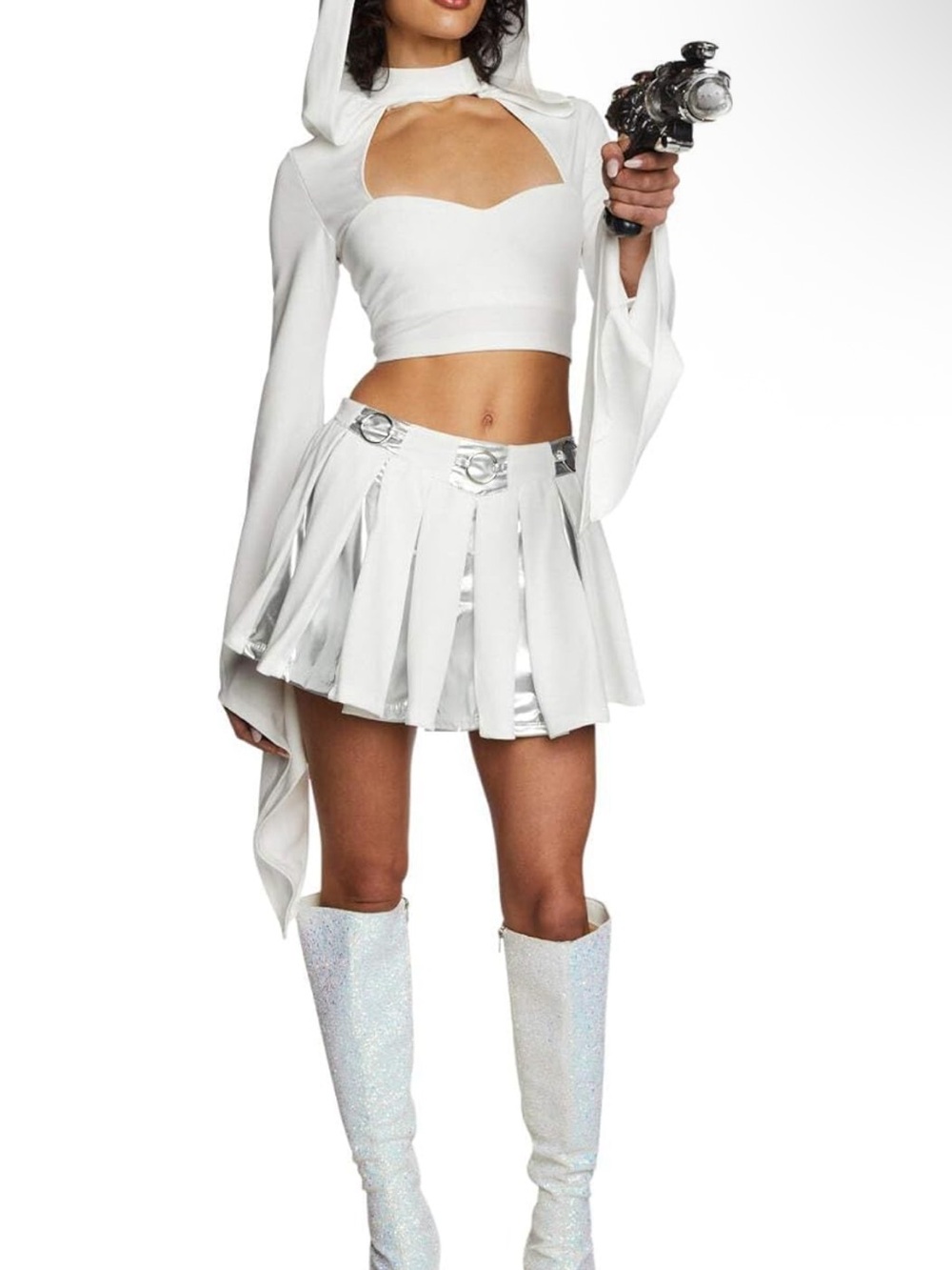 Dolls Kill Space Princess O-Ring Mini Skirt with Silver Metallic Panels XS